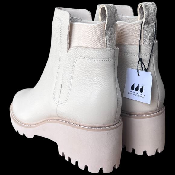DOLCE VITA Huey H2O Women's 7.5 Boots Ivory Chelsea Leather Booties Lug Sole - Picture 3 of 14